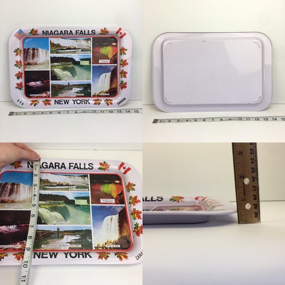 Vintage Niagara Falls New York Canada USA White Rectangular Metal Tin Tray Image - Picture 3 of 10